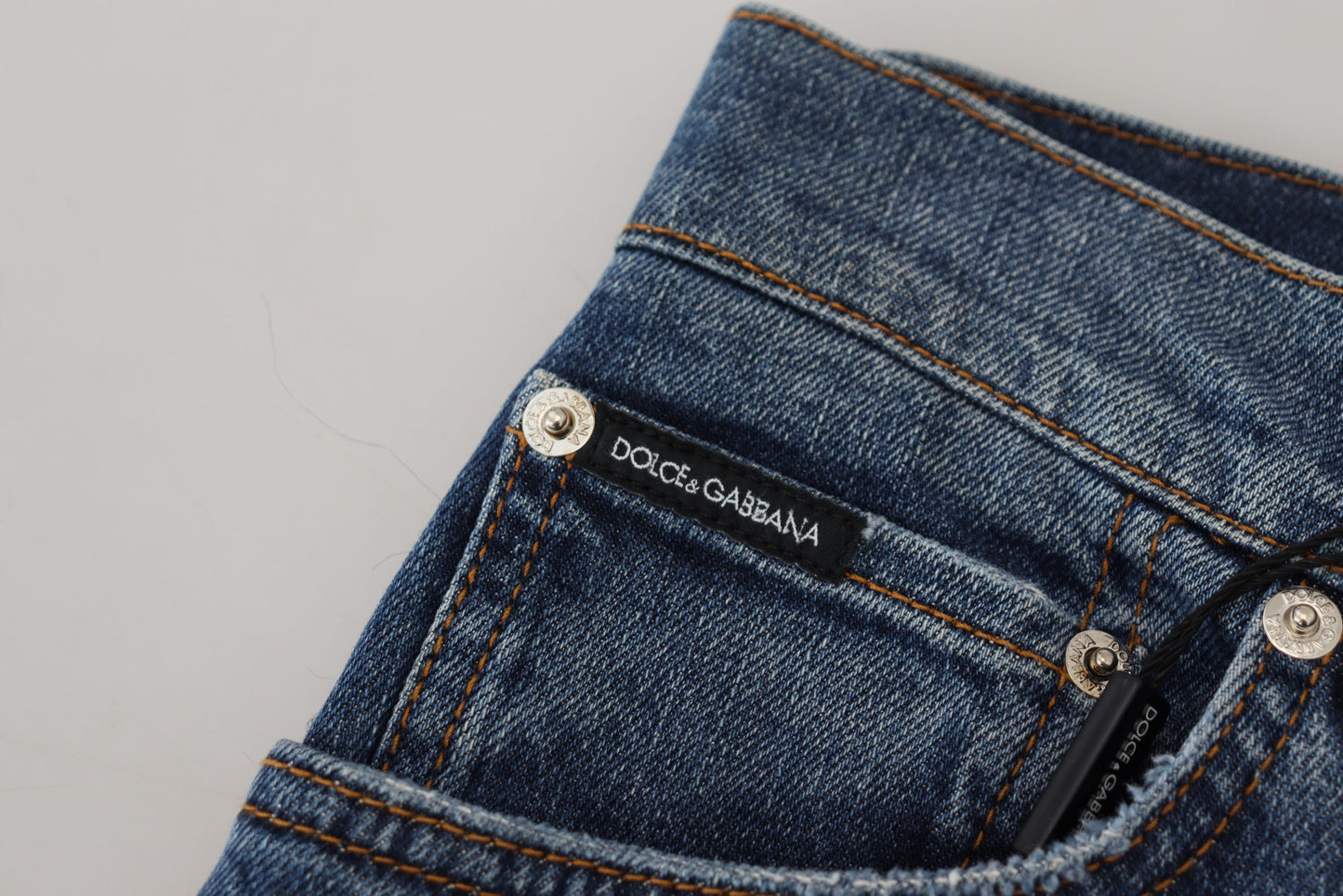 Jeans skinny in denim con retro a quadri blu Dolce &amp; Gabbana