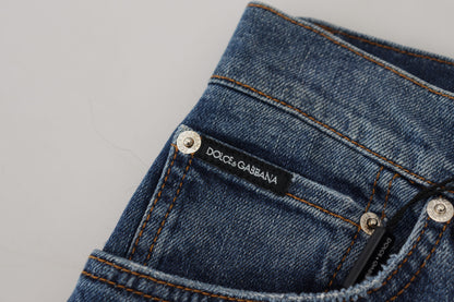 Jeans skinny in denim con retro a quadri blu Dolce &amp; Gabbana