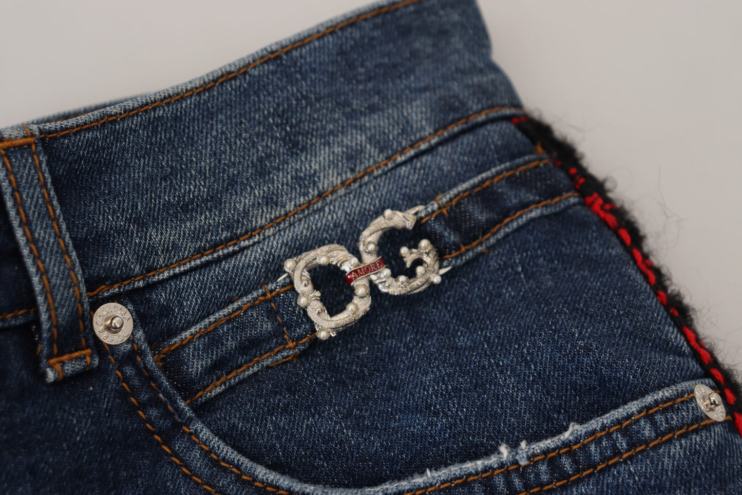 Jeans skinny in denim con retro a quadri blu Dolce &amp; Gabbana
