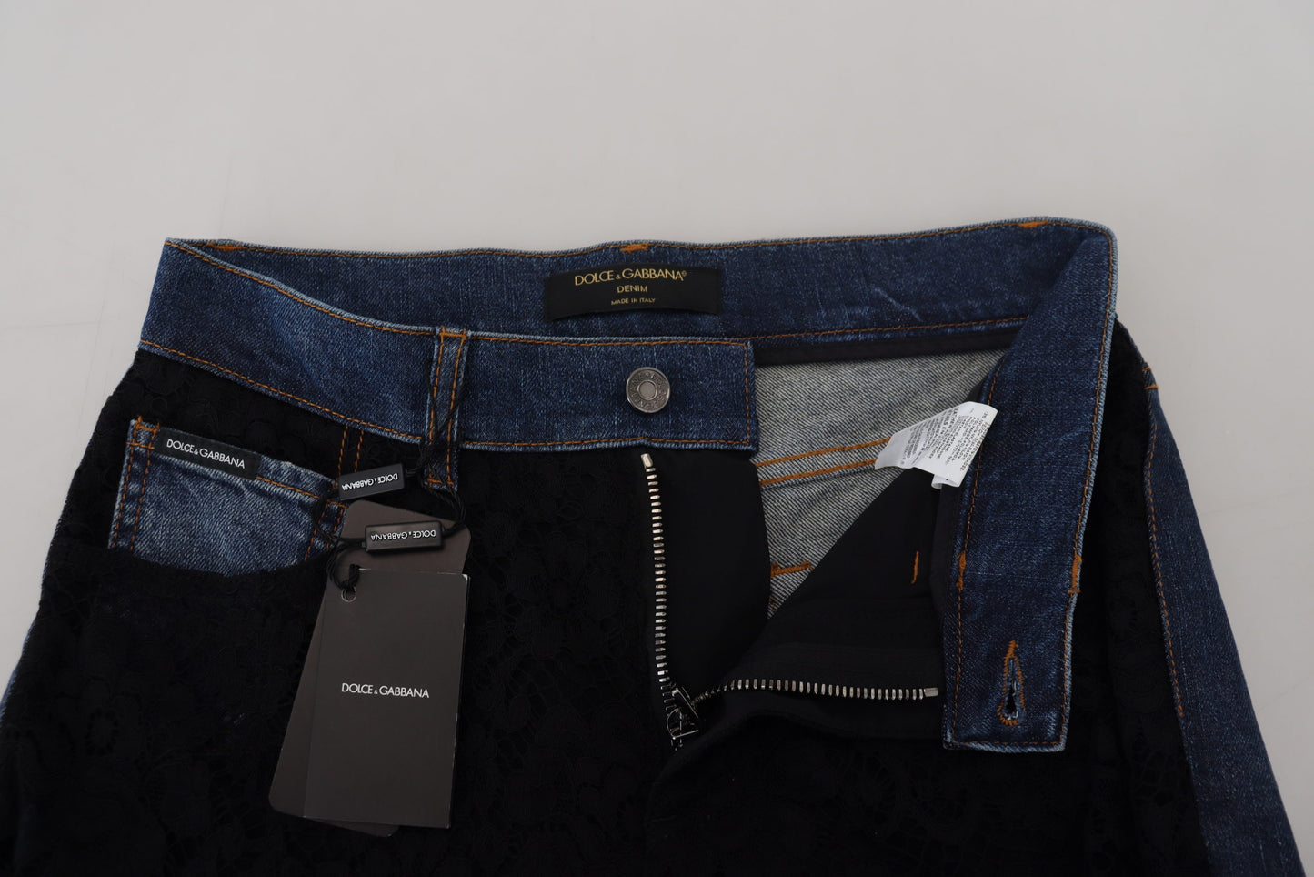 Jeans skinny in denim con pizzo floreale nero Dolce &amp; Gabbana