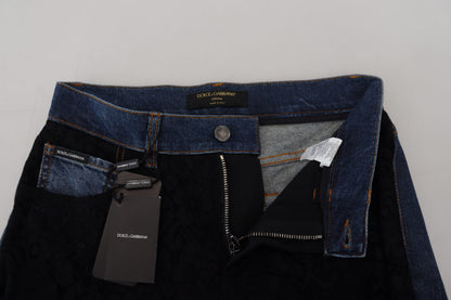 Jeans skinny in denim con pizzo floreale nero Dolce &amp; Gabbana
