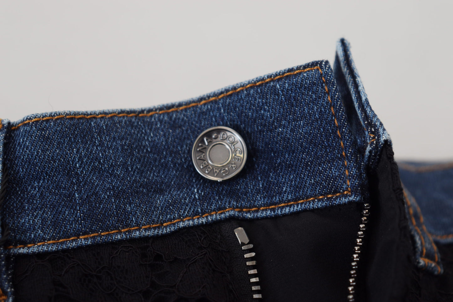 Jeans skinny in denim con pizzo floreale nero Dolce &amp; Gabbana