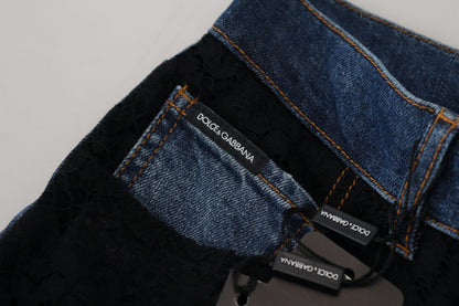 Jeans skinny in denim con pizzo floreale nero Dolce &amp; Gabbana