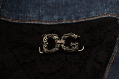 Jeans skinny in denim con pizzo floreale nero Dolce &amp; Gabbana