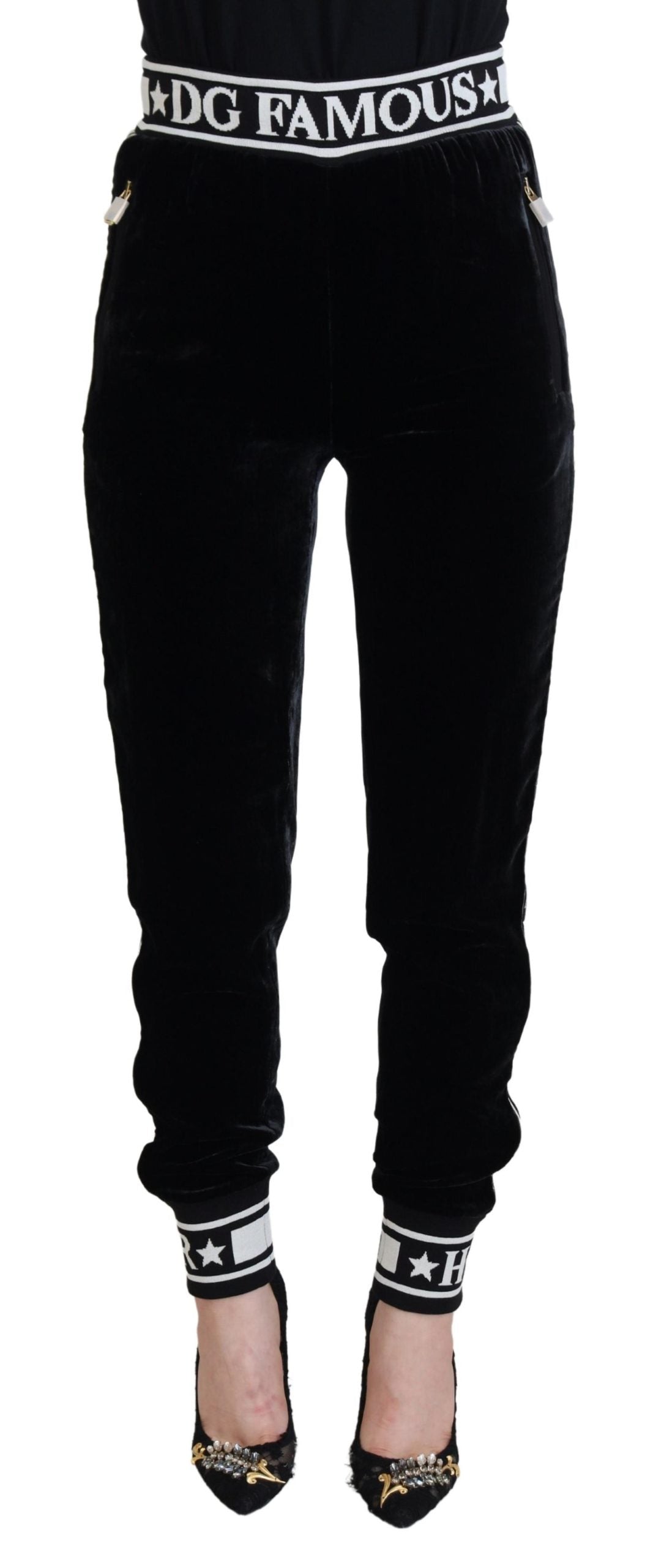 Pantaloni in velluto con logo DG nero Dolce &amp; Gabbana