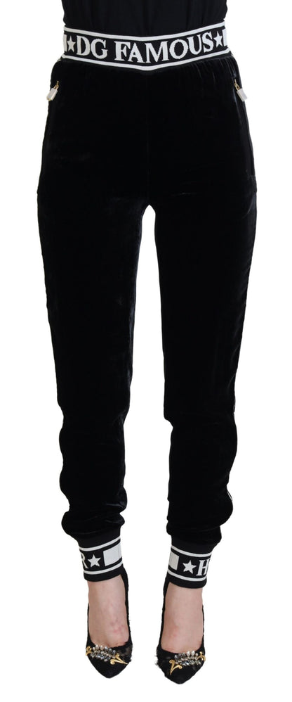 Pantaloni in velluto con logo DG nero Dolce &amp; Gabbana
