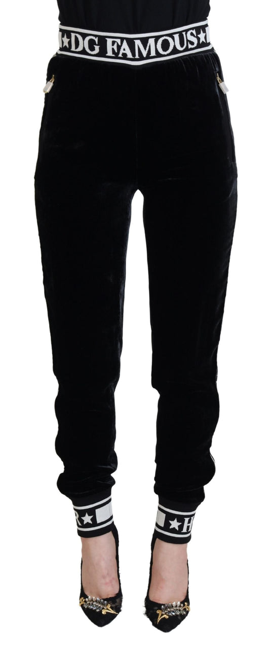 Pantaloni in velluto con logo DG nero Dolce &amp; Gabbana