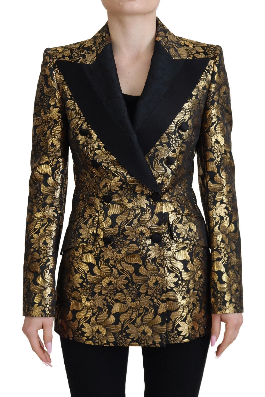 Dolce &amp; Gabbana Giacca Blazer Jacquard Nero Oro