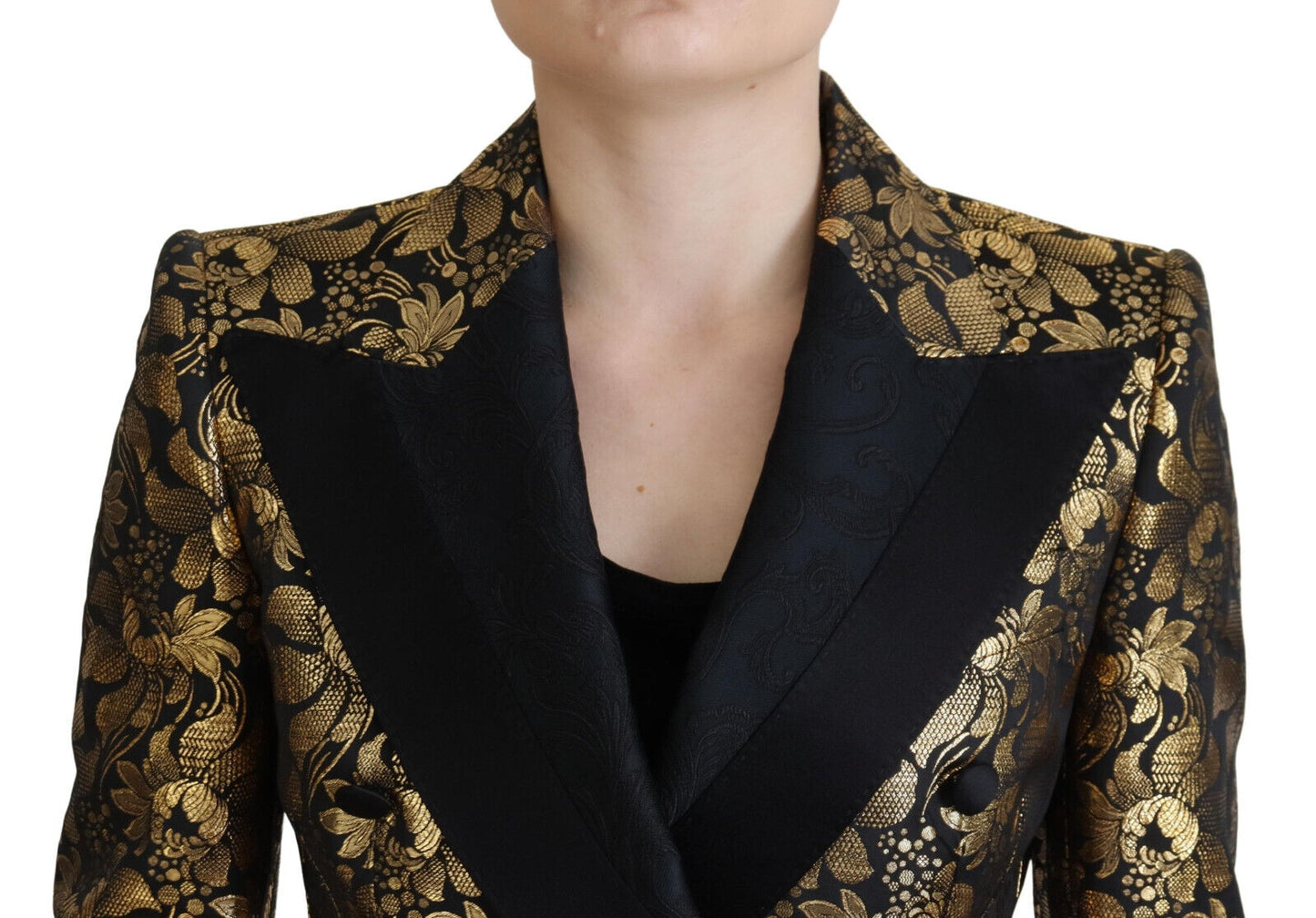 Dolce &amp; Gabbana Giacca Blazer Jacquard Nero Oro