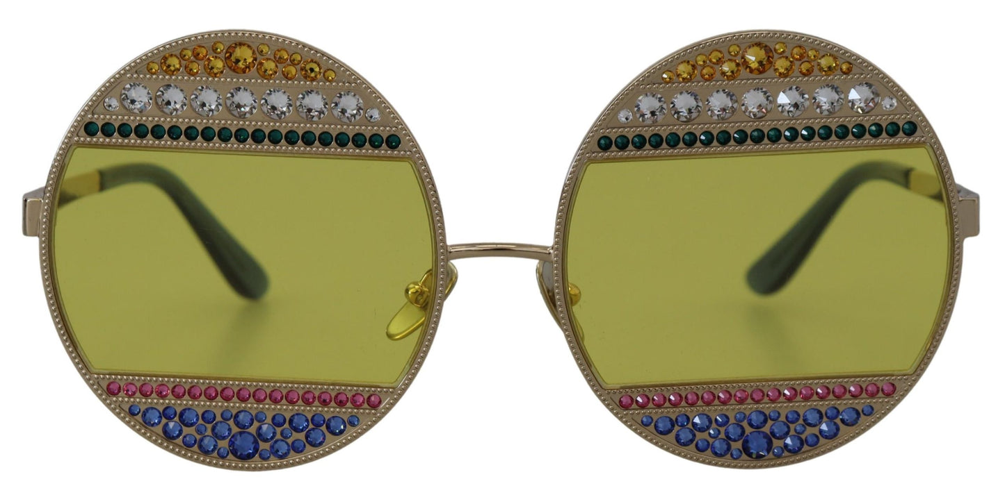 Occhiali da sole Dolce &amp; Gabbana DG2209B con montatura ovale in metallo dorato e cristalli