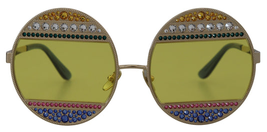 Occhiali da sole Dolce &amp; Gabbana DG2209B con montatura ovale in metallo dorato e cristalli