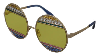 Occhiali da sole Dolce &amp; Gabbana DG2209B con montatura ovale in metallo dorato e cristalli