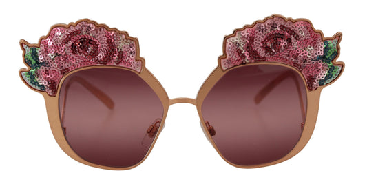 Occhiali da sole Dolce &amp; Gabbana DG2202 con ricamo in paillettes rosa e oro