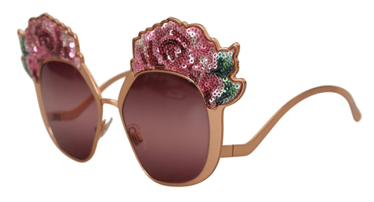 Occhiali da sole Dolce &amp; Gabbana DG2202 con ricamo in paillettes rosa e oro