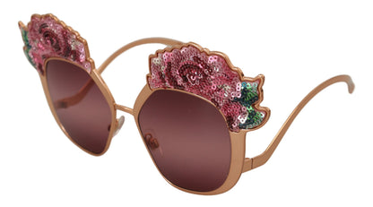 Occhiali da sole Dolce &amp; Gabbana DG2202 con ricamo in paillettes rosa e oro