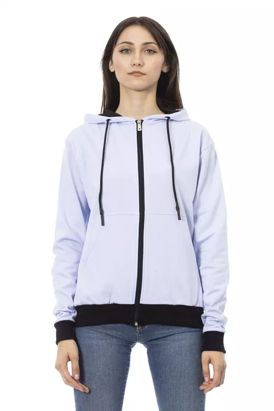 Maglione da donna in cotone viola Baldinini Trend con cappuccio regolabile