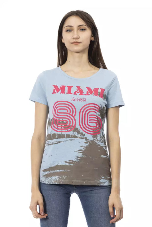 T-shirt da donna in cotone azzurro Trussardi Action