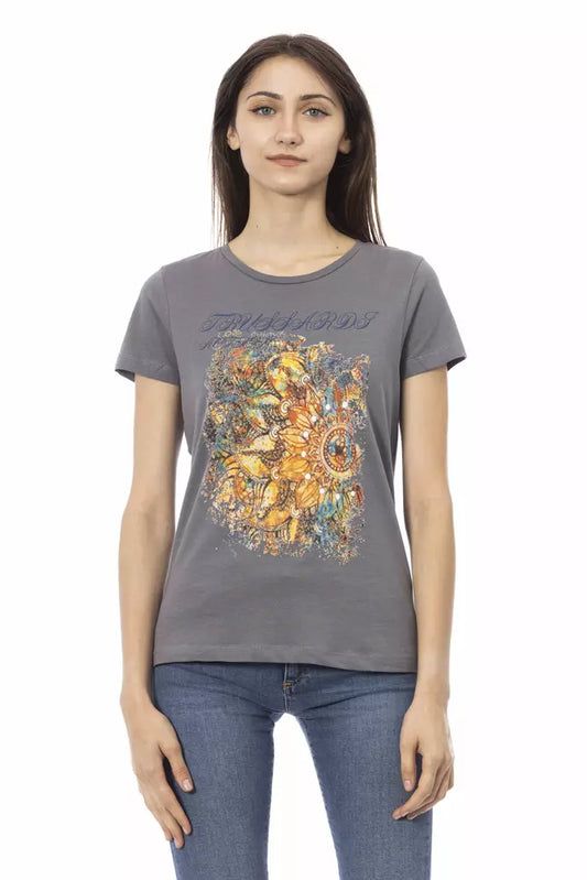 T-shirt da donna Trussardi Action in cotone grigio