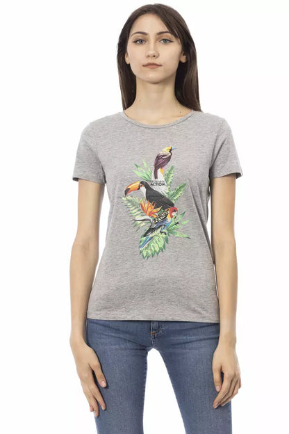 T-shirt da donna Trussardi Action in cotone grigio
