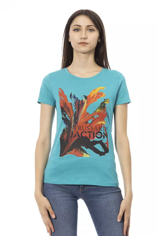 T-shirt da donna in cotone azzurro Trussardi Action