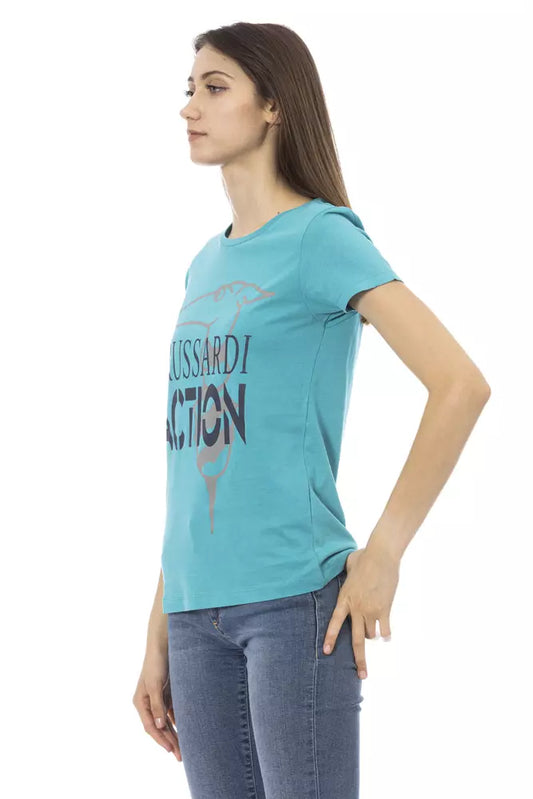 T-shirt da donna in cotone azzurro Trussardi Action