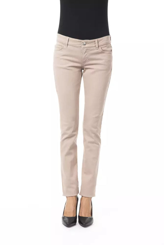Pantaloni da donna BYBLOS in cotone beige con catena da tasca posteriore