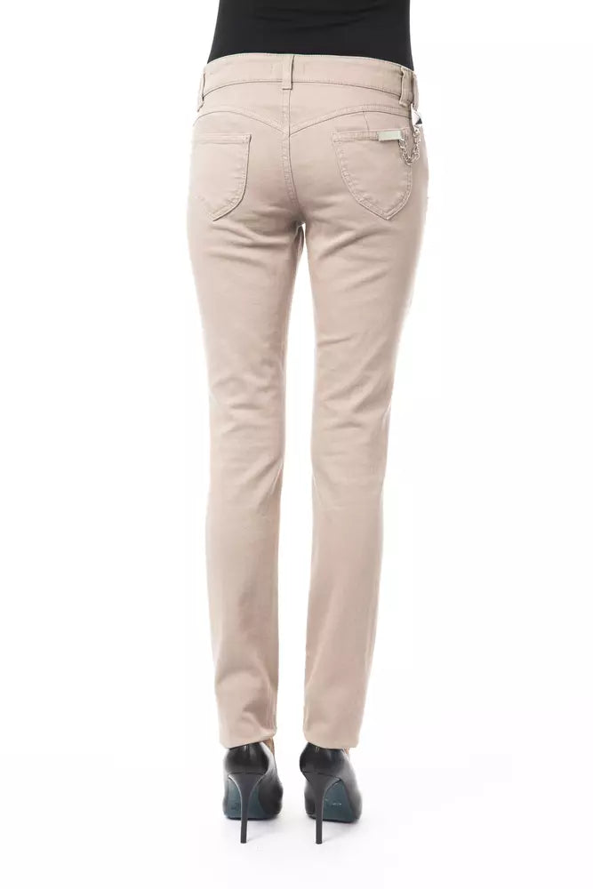 Pantaloni da donna BYBLOS in cotone beige con catena da tasca posteriore
