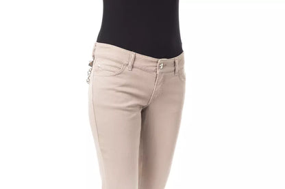 Pantaloni da donna BYBLOS in cotone beige con catena da tasca posteriore