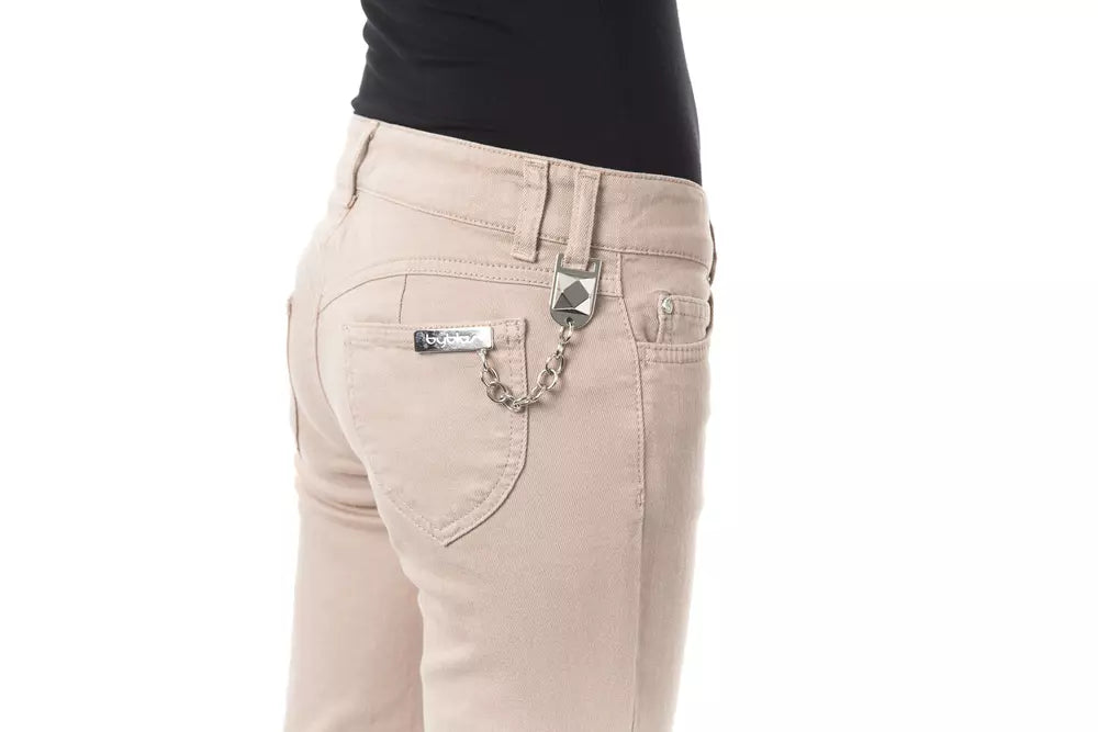 Pantaloni da donna BYBLOS in cotone beige con catena da tasca posteriore