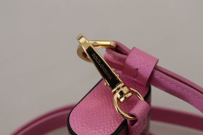 Custodia per Airpods Dolce &amp; Gabbana con cinturino in pelle rosa e nera e logo in metallo dorato