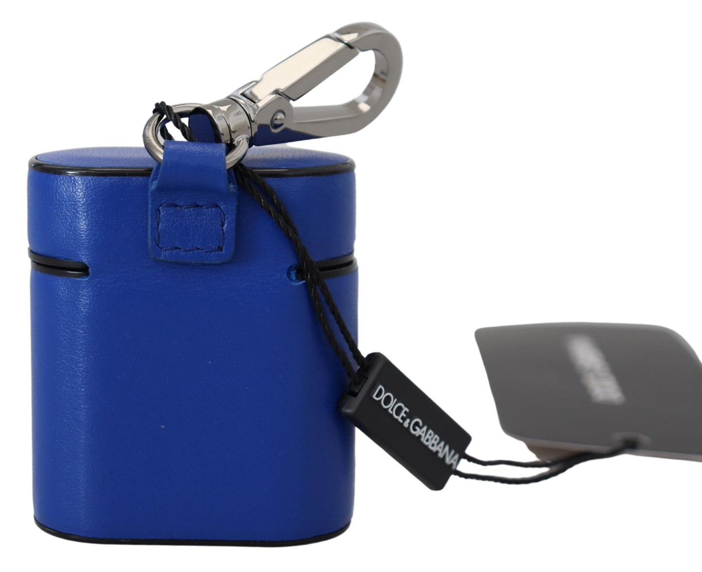 Custodia per Airpods Dolce &amp; Gabbana in pelle blu con logo in metallo argentato