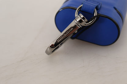 Custodia per Airpods Dolce &amp; Gabbana in pelle blu con logo in metallo argentato