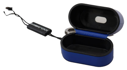 Custodia per Airpods Dolce &amp; Gabbana in pelle blu con logo in metallo argentato