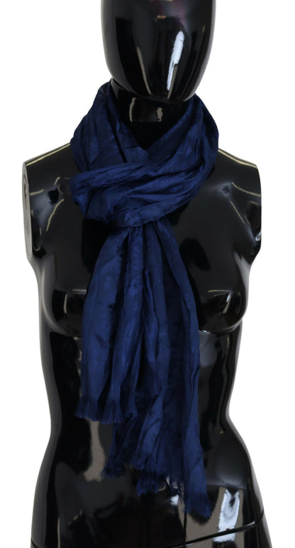 Costume National Scialle di seta blu Foulard Sciarpa con frange