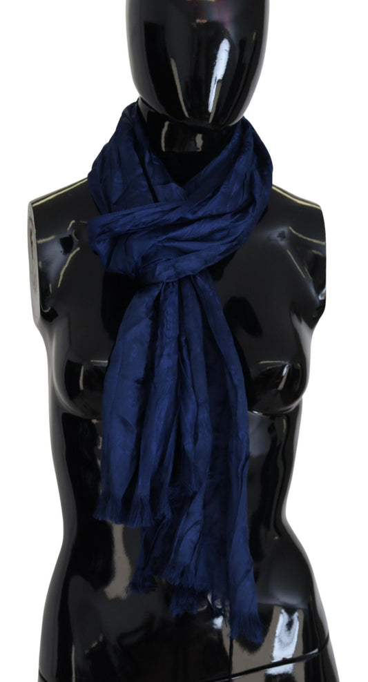 Costume National Scialle di seta blu Foulard Sciarpa con frange
