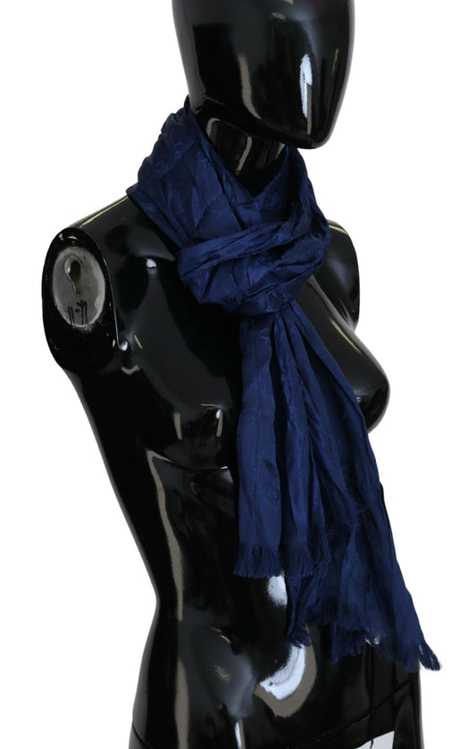 Costume National Scialle di seta blu Foulard Sciarpa con frange
