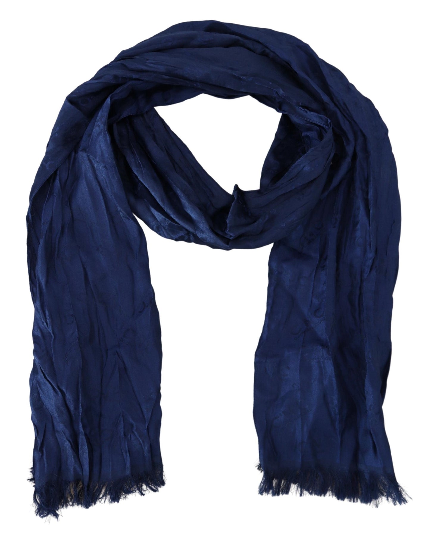 Costume National Scialle di seta blu Foulard Sciarpa con frange