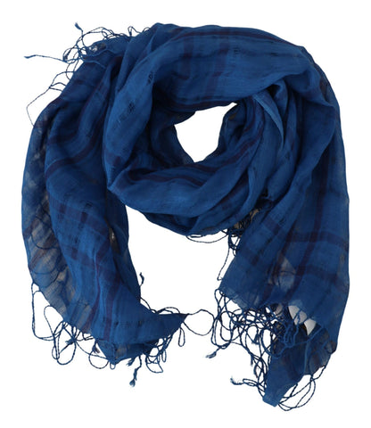 Costume National Scialle Foulard Sciarpa con frange in lino blu