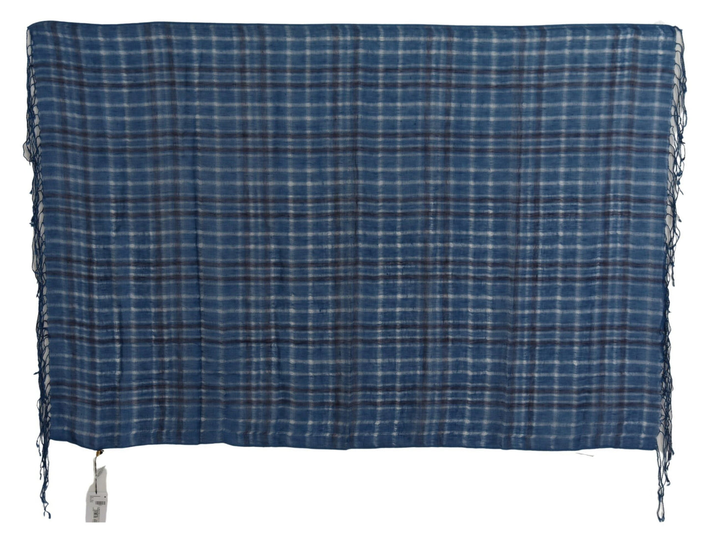 Costume National Scialle Foulard Sciarpa con frange in lino blu