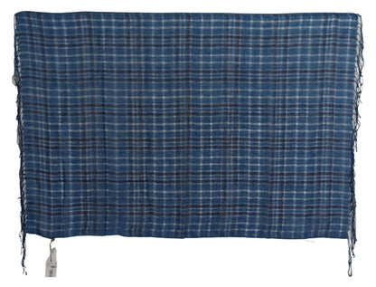 Costume National Scialle Foulard Sciarpa con frange in lino blu