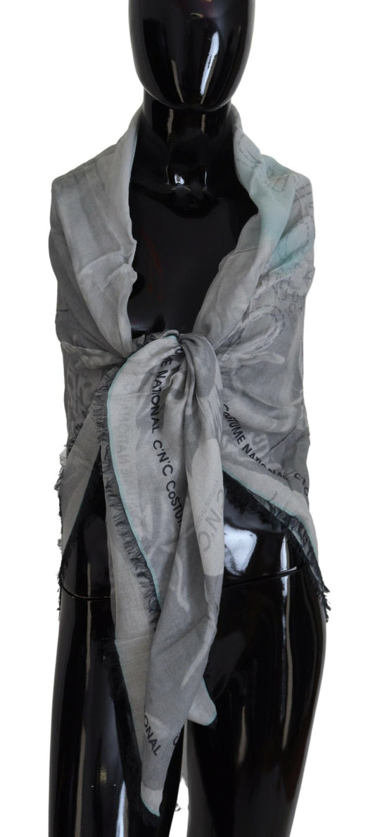Costume National Scialle con stampa grigia Foulard con frange