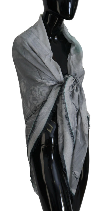 Costume National Scialle con stampa grigia Foulard con frange
