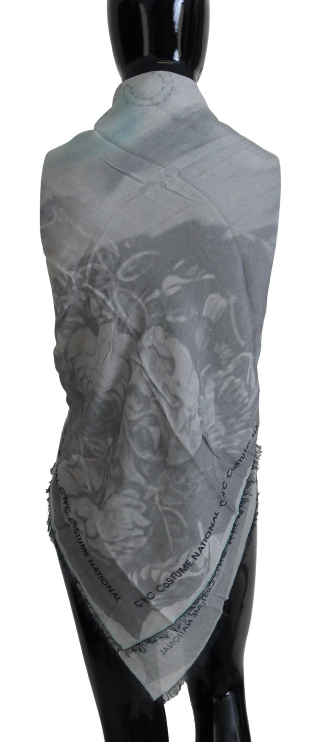 Costume National Scialle con stampa grigia Foulard con frange