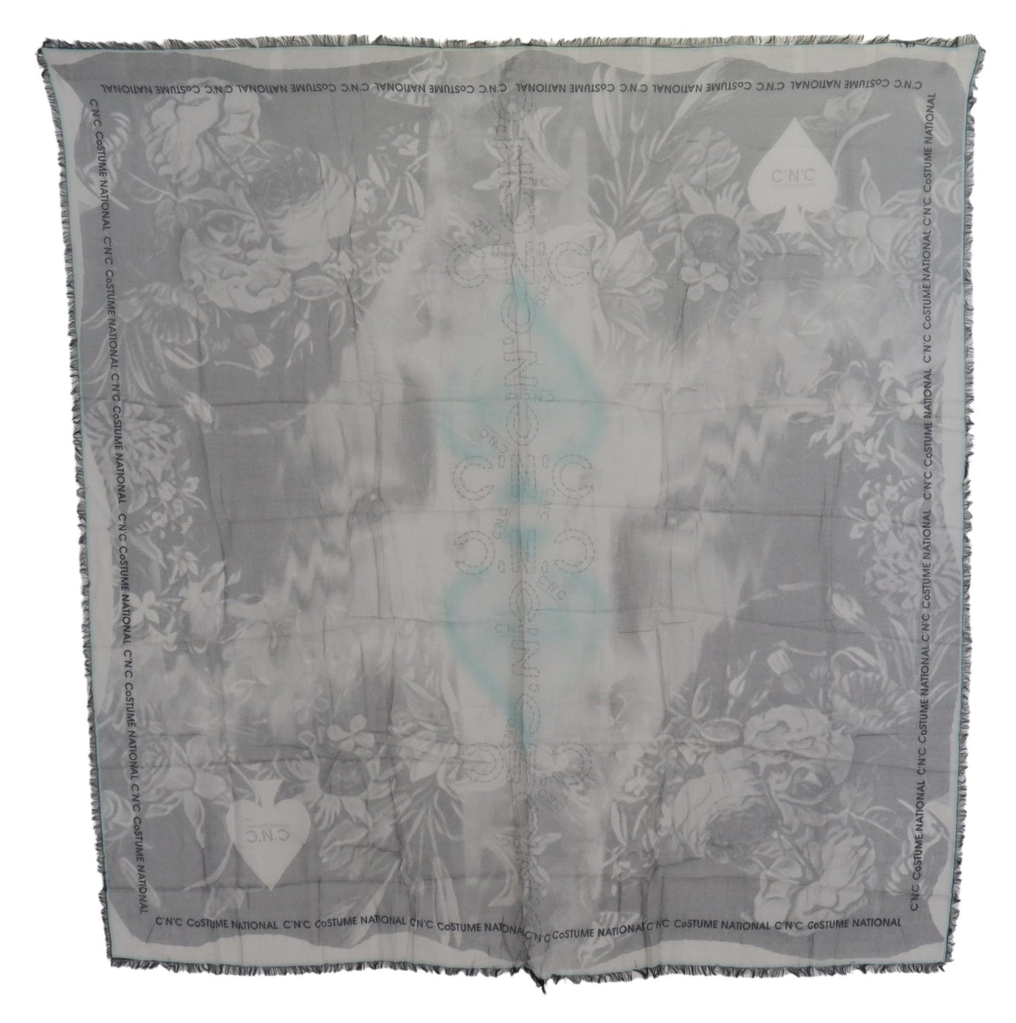 Costume National Scialle con stampa grigia Foulard con frange