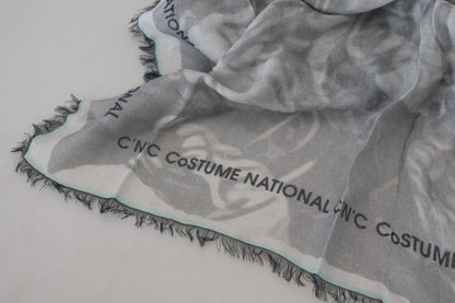Costume National Scialle con stampa grigia Foulard con frange