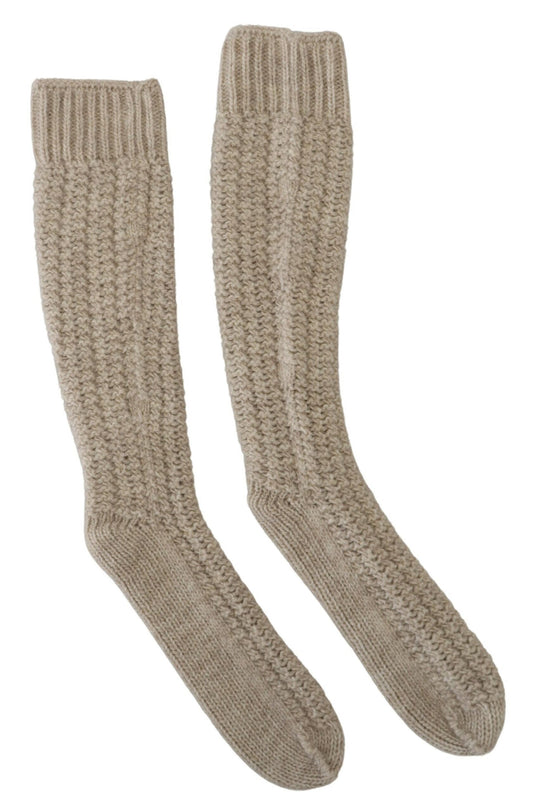 Calzini lunghi da donna in maglia di lana beige Dolce &amp; Gabbana
