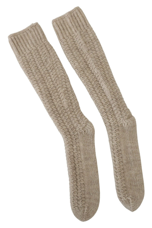 Calzini lunghi da donna in maglia di lana beige Dolce &amp; Gabbana