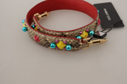 Tracolla Dolce &amp; Gabbana in pelle di pitone beige con cristalli