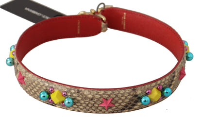 Tracolla Dolce &amp; Gabbana in pelle di pitone beige con cristalli