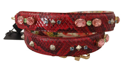 Tracolla reversibile Dolce &amp; Gabbana in pelle esotica rossa con cristalli